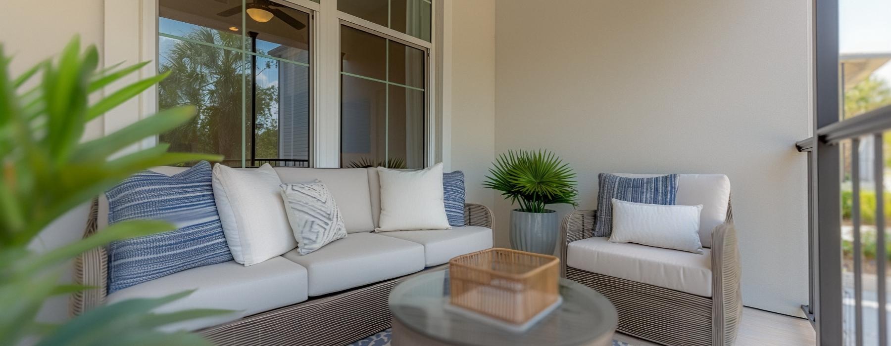 a living room with a couch and a table